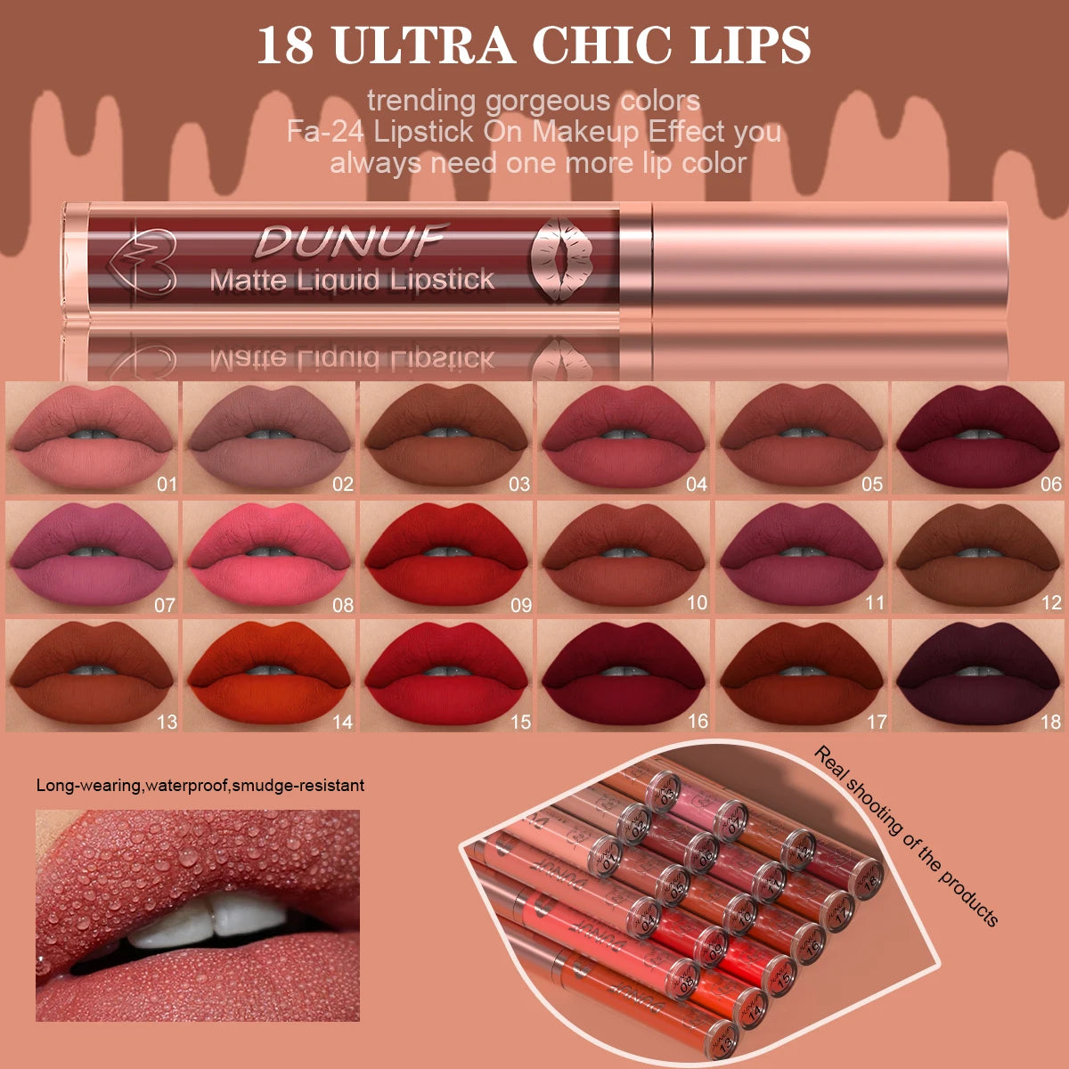 DUNUF 12 Pcs Matte Lipstick Lip Gloss Waterproof Long-lasting Easy Coloring Beginner Friendly Non-stick Cup Shape Non-fading Moi