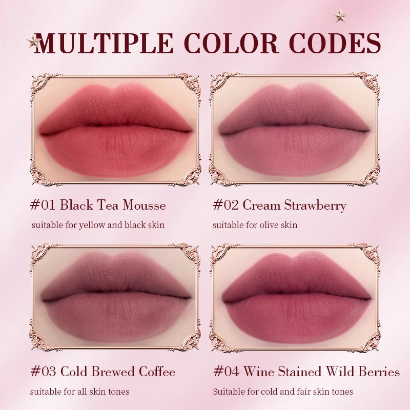 Lip Mud,Velvet Retro Matte Highly Pigmented, Soft Focus Blur Finish,Korean  French Sweet Heart Lipstick for Women