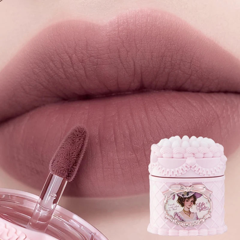 Lip Mud,Velvet Retro Matte Highly Pigmented, Soft Focus Blur Finish,Korean  French Sweet Heart Lipstick for Women