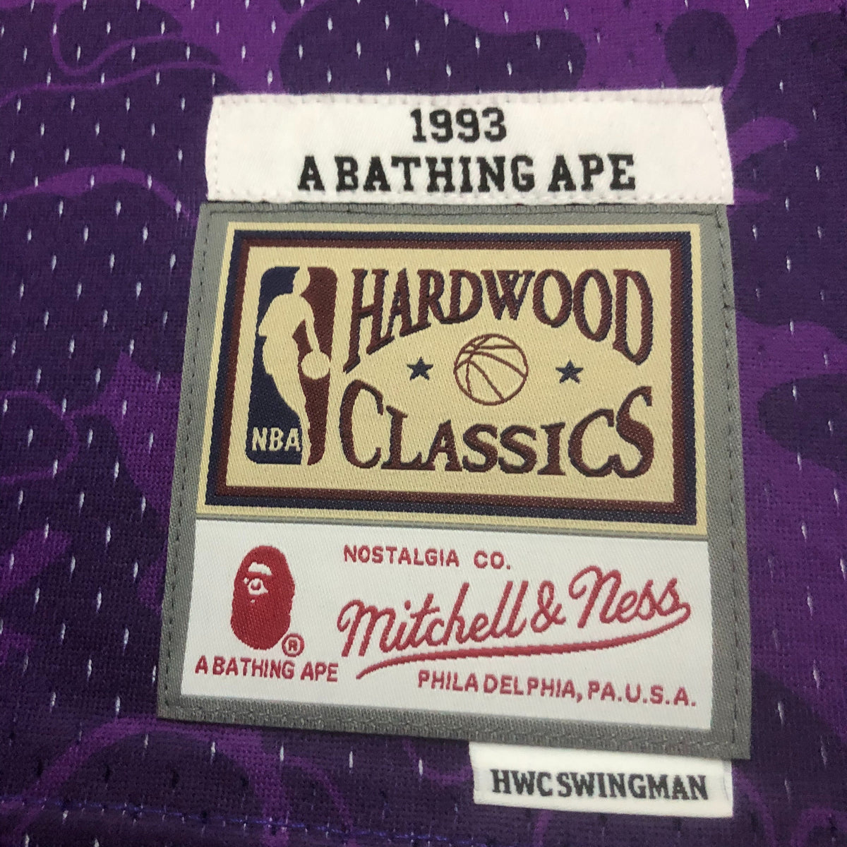 Jersey Swingman BAPE X Los Angeles Lakers Mitchell & Ness Hardwood Classics 1993