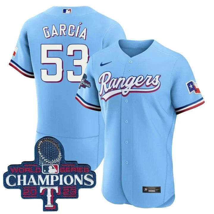MLB Adolis Garcia Texas World Series Champions Powder Blue Jersey 2023 - Powder Blue