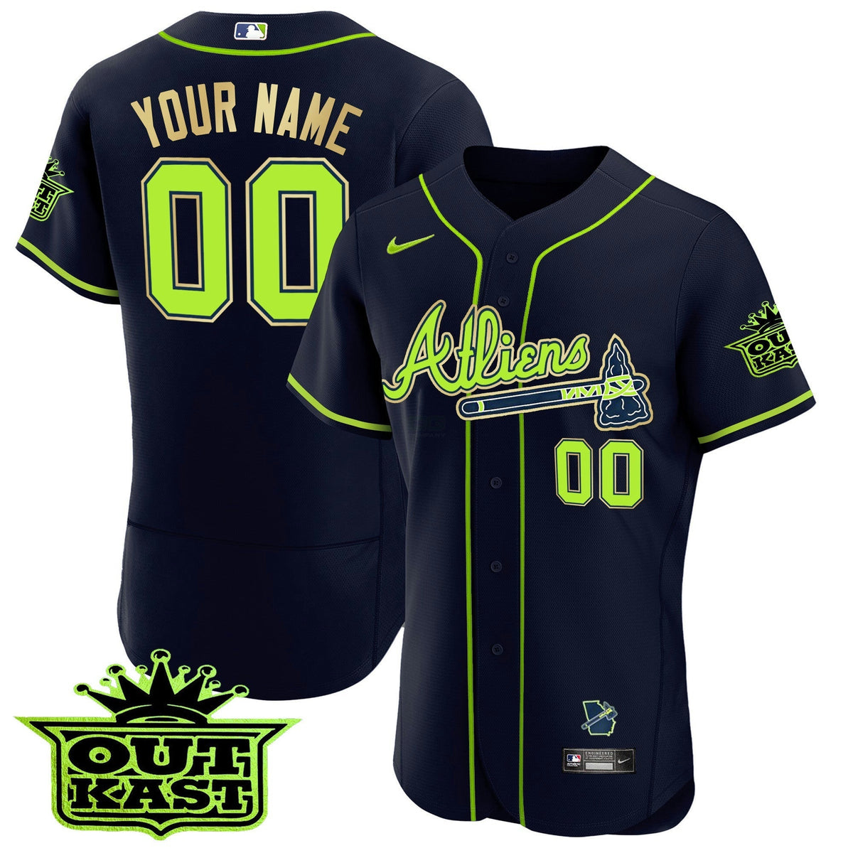 MLB Atlanta Atliens Flex Base Gold Trim Jersey