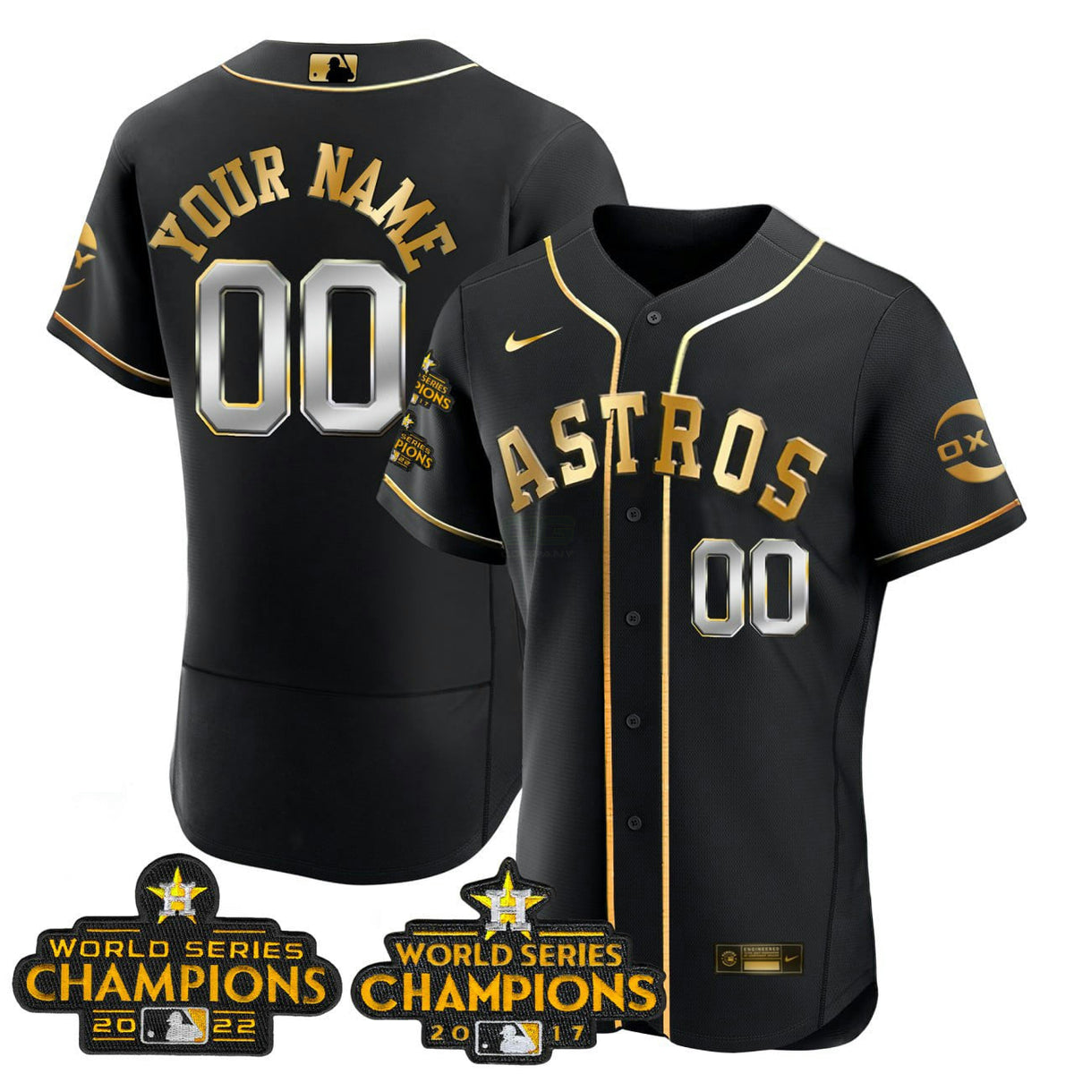 MLB Houston 2017 & 2022 Champions Gold Rush Jersey - Flex Black