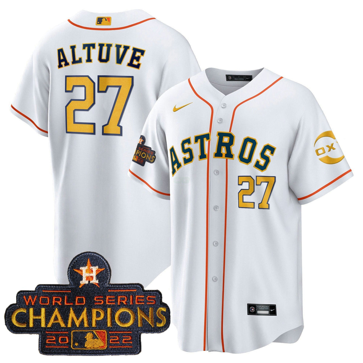 MLB Jose Altuve Houston 2023 Gold Rush Oxy Jersey
