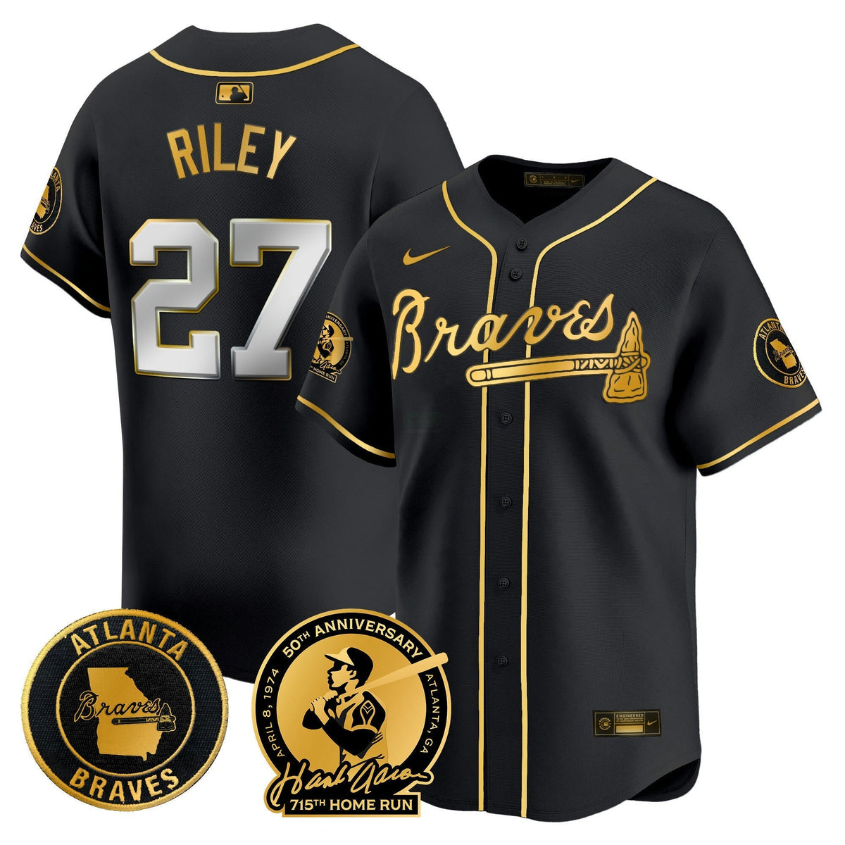 MLB Men’s Atlanta Hank Aaron 715th Home Run Patch Vapor Premier Limited Jersey