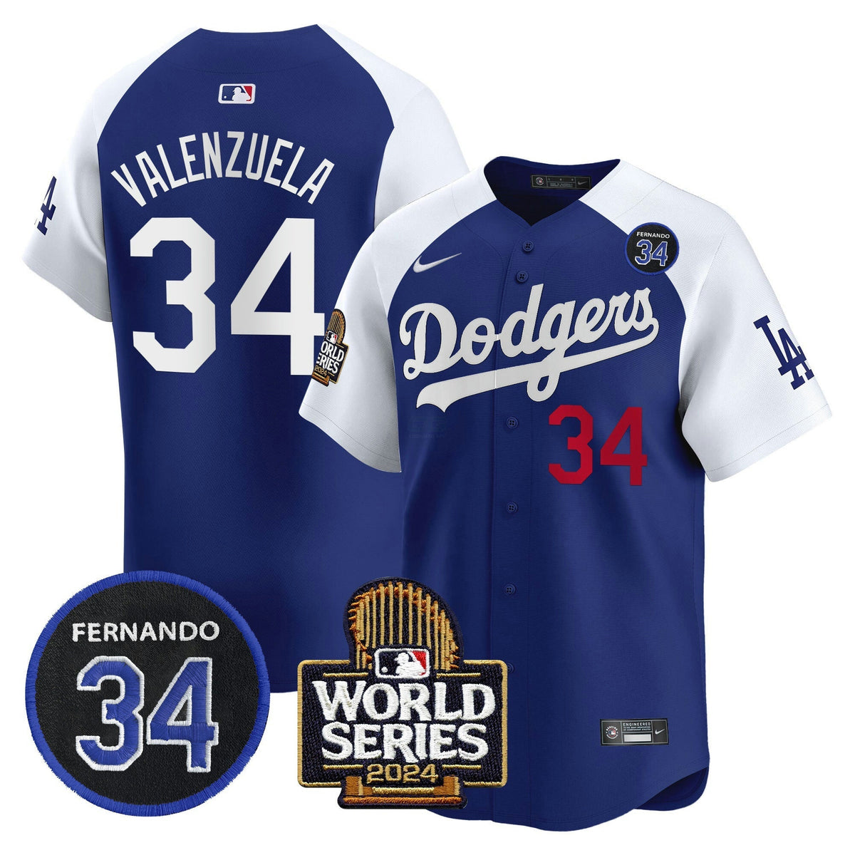 MLB Men’s Fernando Valenzuela & 2024 World Series Patch Vapor Premier Limited Jersey V2