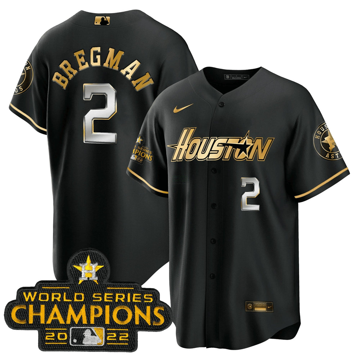 MLB Men’s Houston Gray & Gold 2023 Champions Patch Jersey