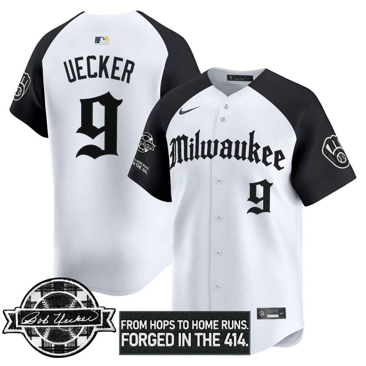 MLB Men’s Milwaukee Bob Uecker Patch Vapor Premier Limited Jersey – Gothic Edition