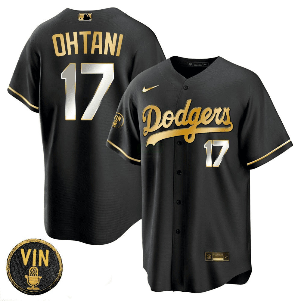MLB Men’s Shohei Ohtani Black Limited Vin Scully Patch Jersey