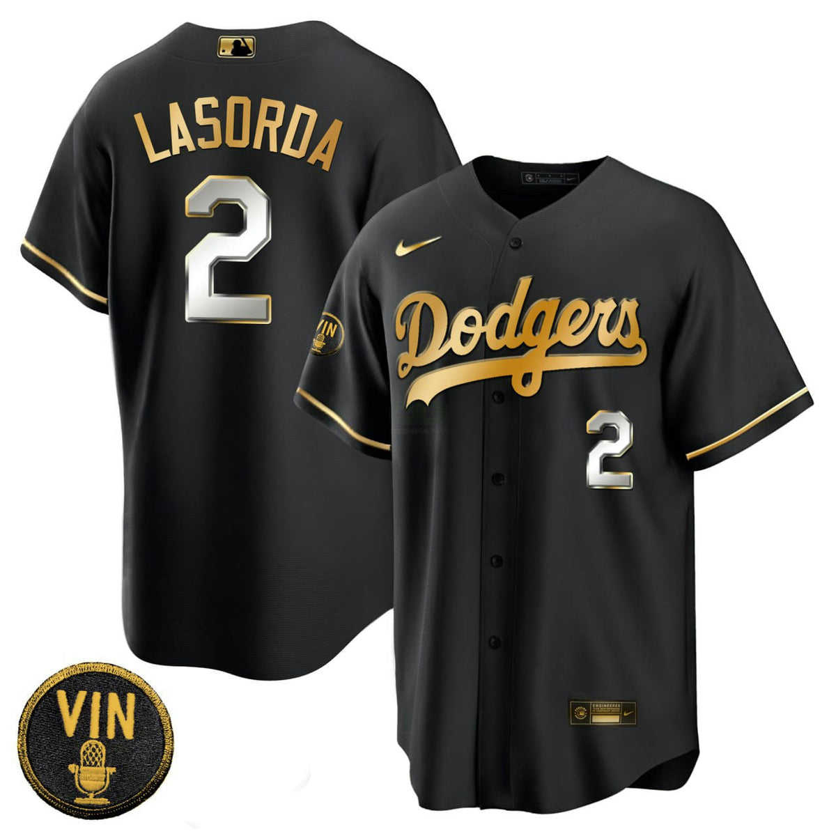 MLB Men’s Tommy Lasorda Black Limited Vin Scully Patch Jersey - Cool Base