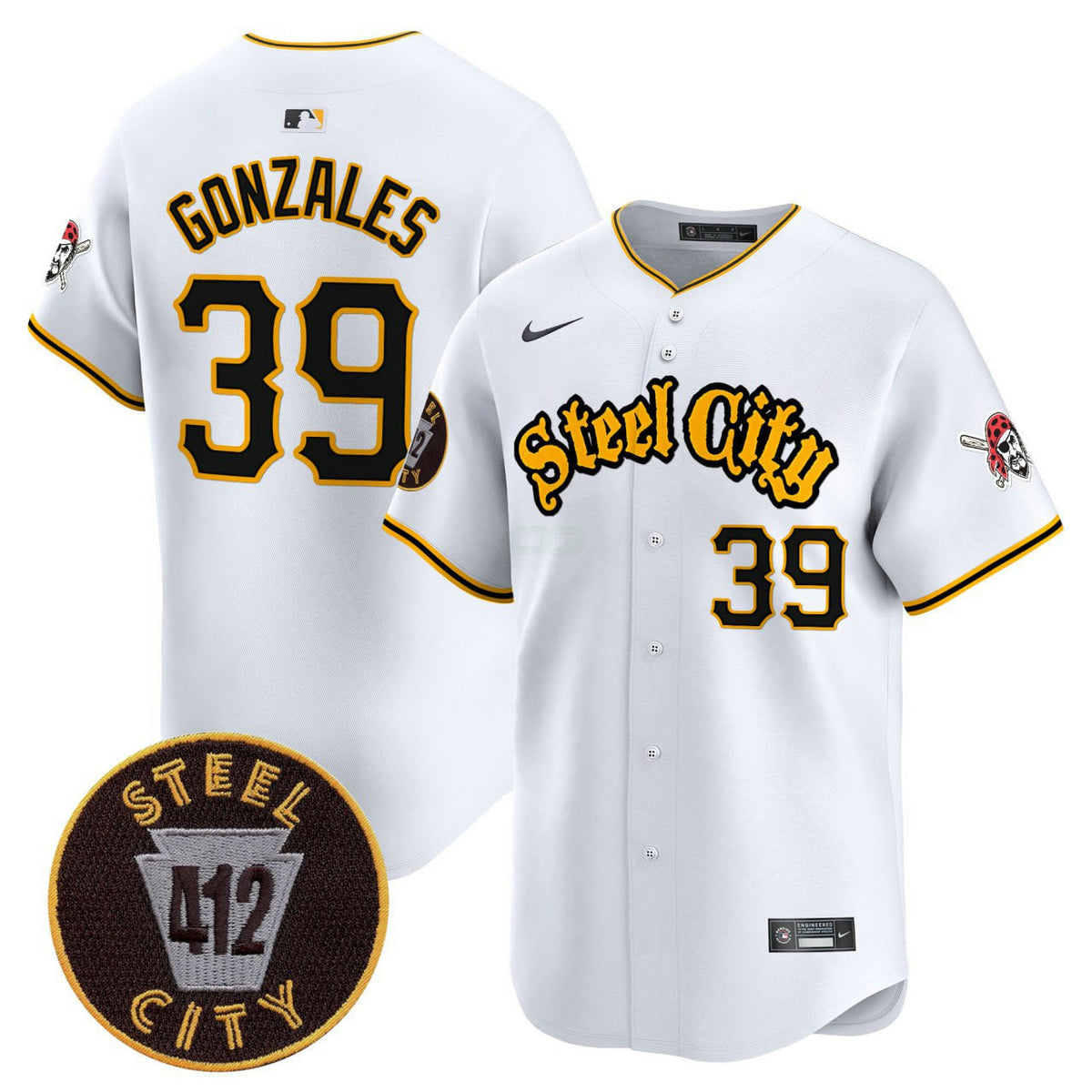 MLB Nick Gonzales Pittsburgh 412 Patch White Premier Limited Jersey