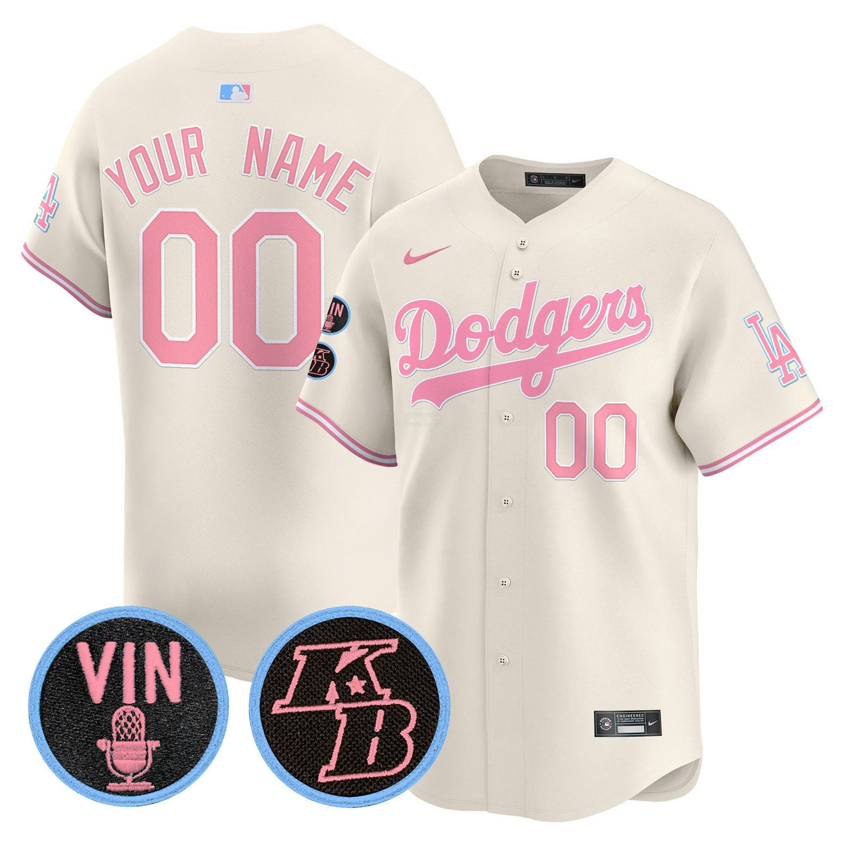 MLB Unisex Vin & Kobe Patch Bubblegum Pink Vapor Premier Limited Jersey - Custom