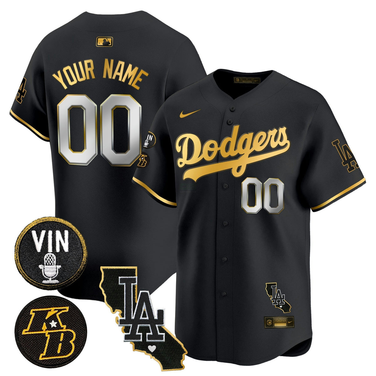 MLB Vin Patch & Kobe Bryant Gold Trim Vapor Premier Limited Jersey V2