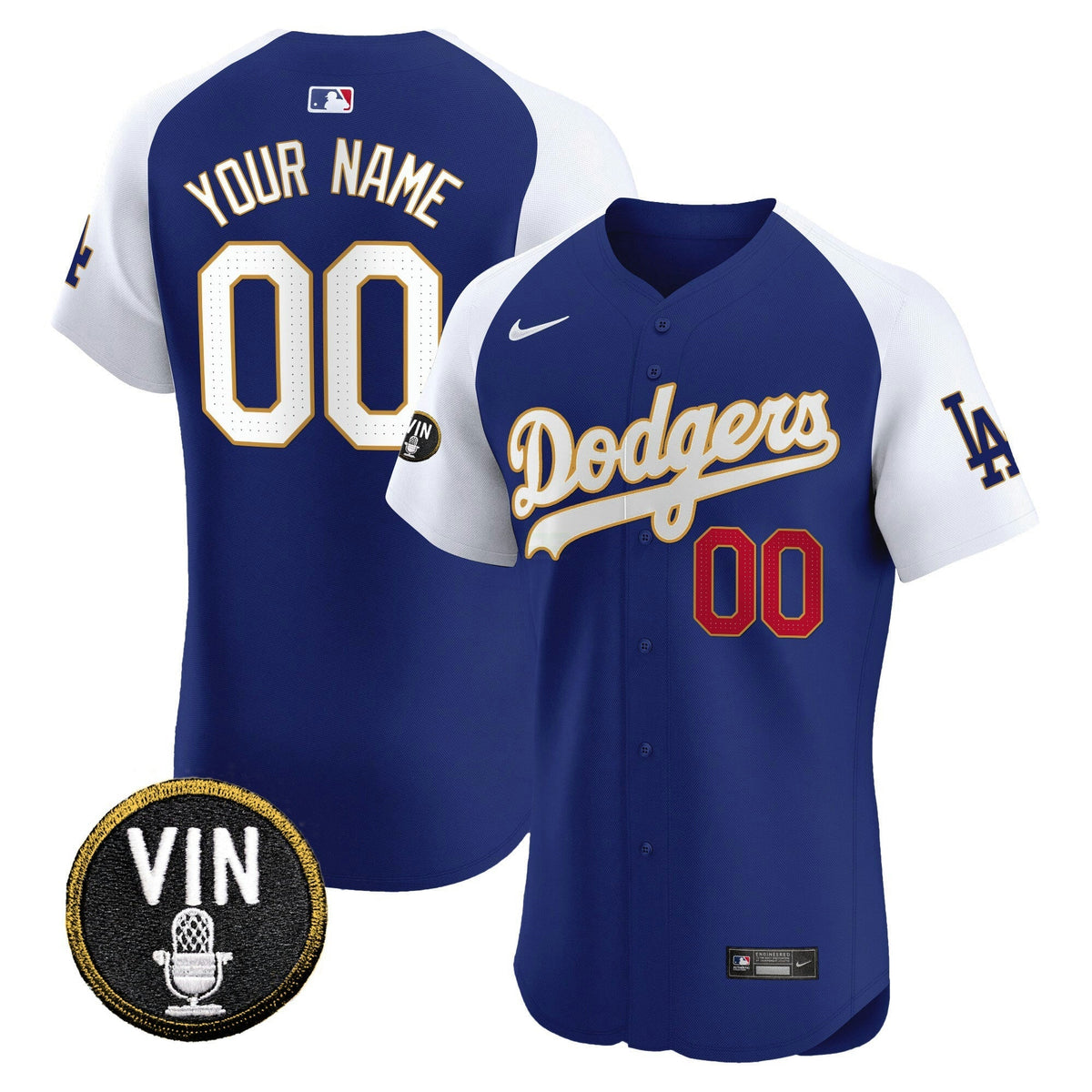 MLB Vin Scully Patch Gold Trim Vapor Premier Elite Jersey