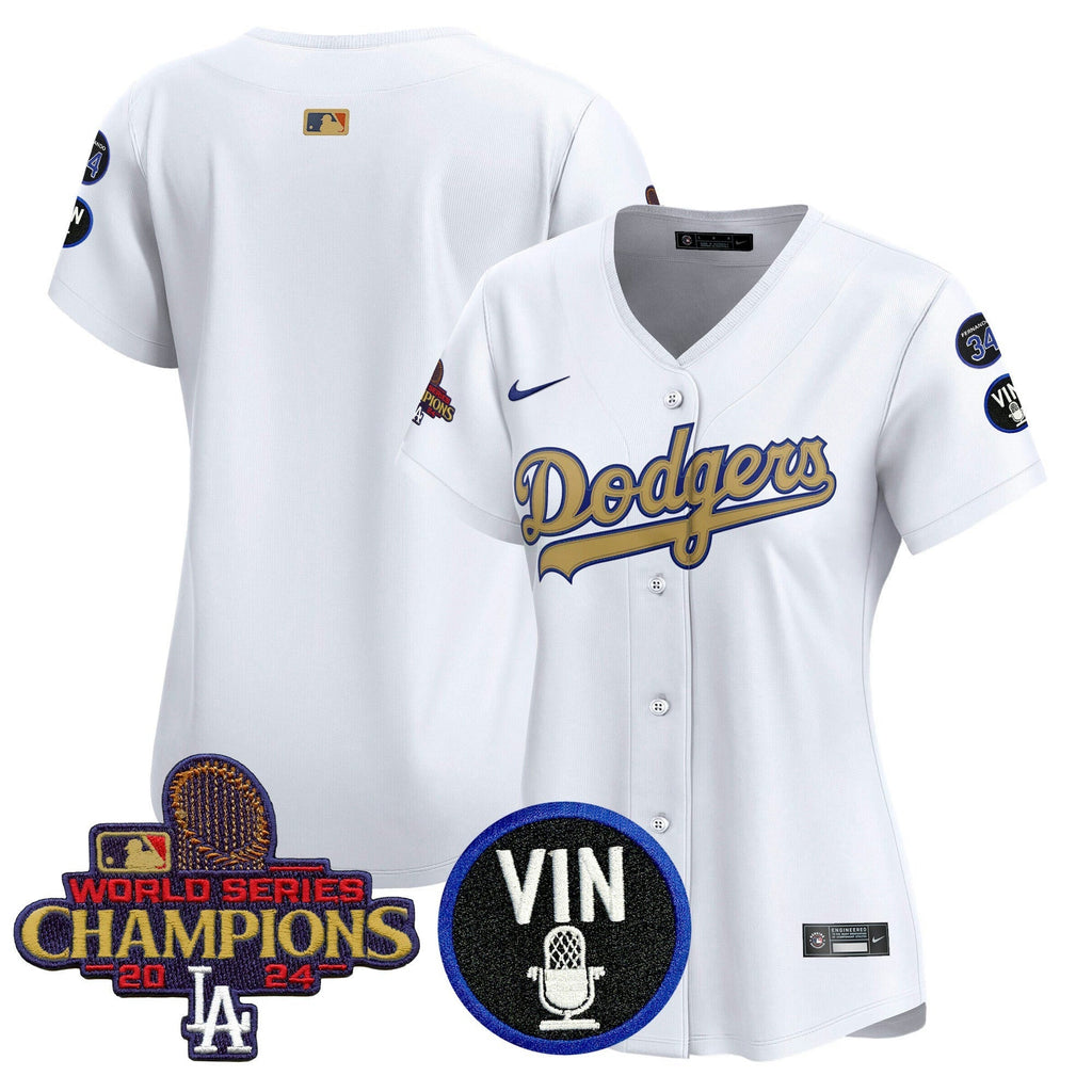 MLB Women’s 2025 Vin Scully & #34 Fernando Patch Gold Vapor Premier Limited Jersey