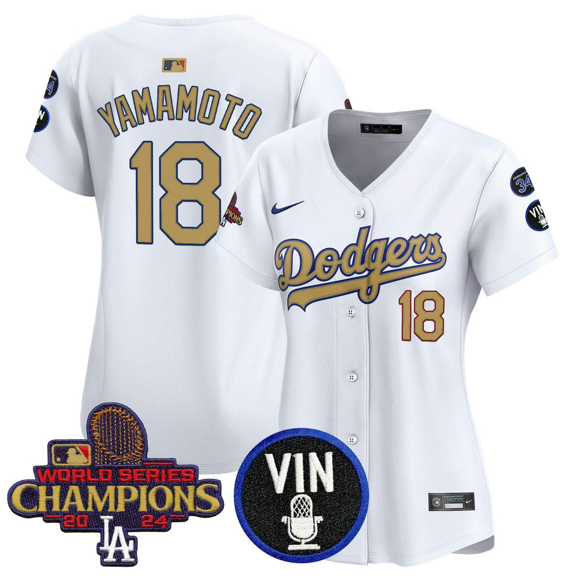 MLB Women’s 2025 Vin Scully & #34 Fernando Patch Gold Vapor Premier Limited Jersey