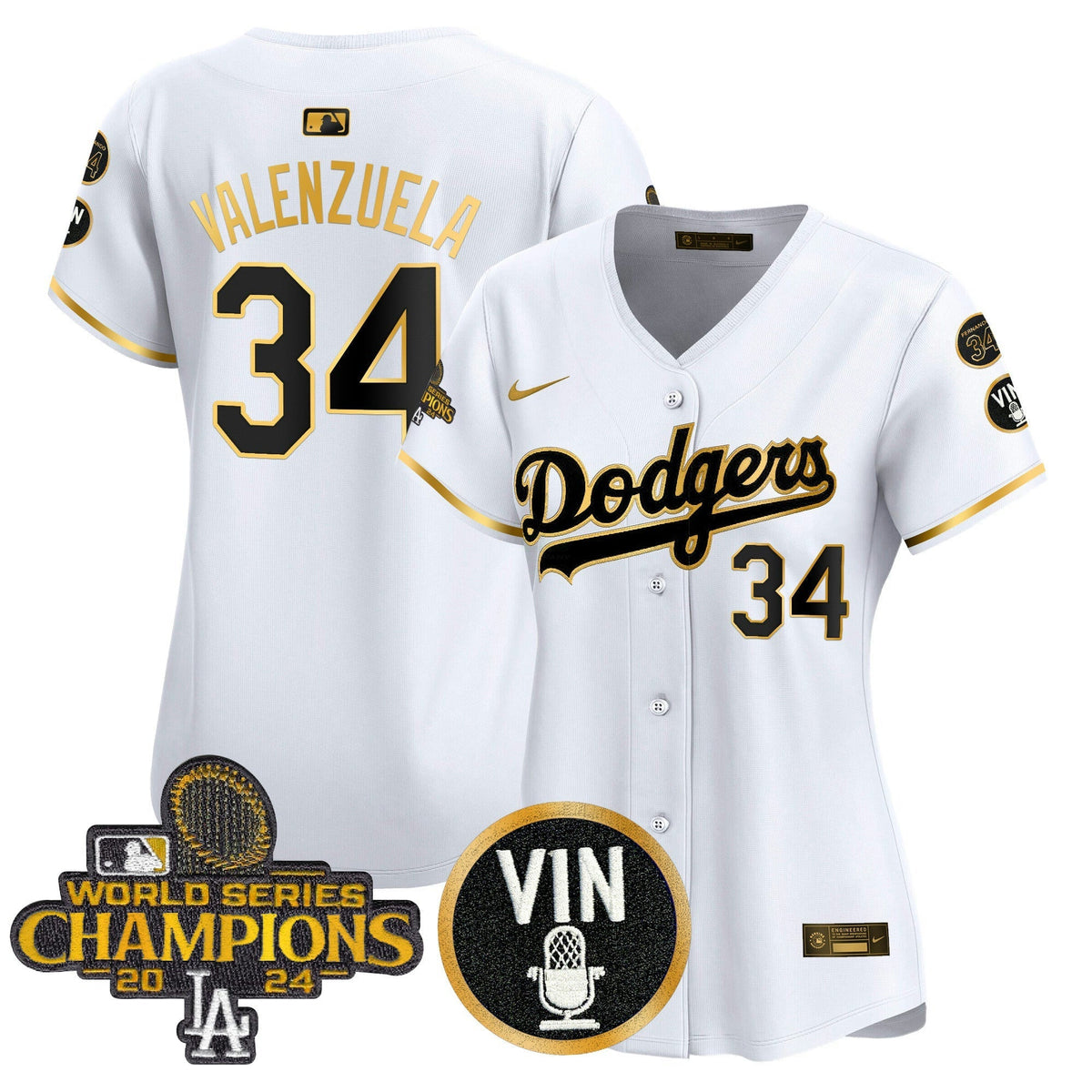 MLB Women’s 2025 Vin Scully & #34 Fernando Patch Gold Vapor Premier Limited Jersey