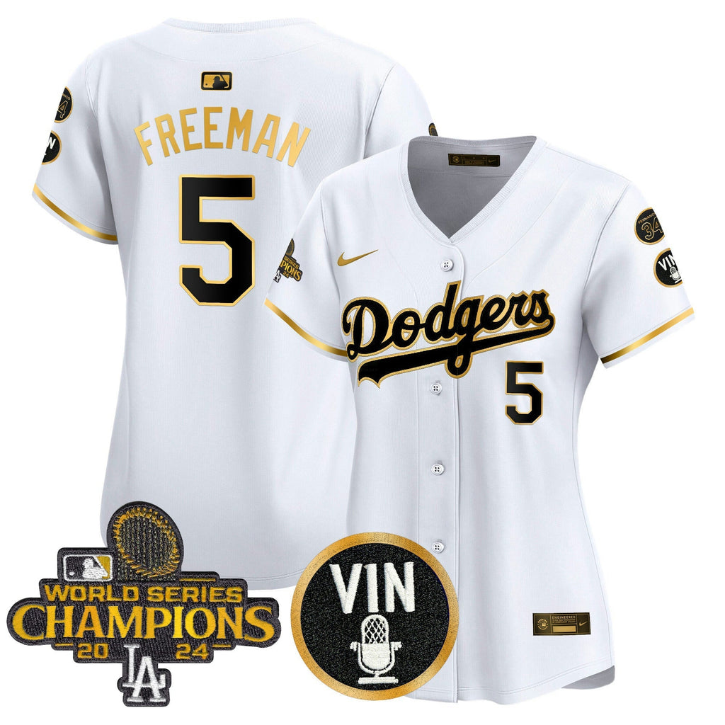 MLB Women’s 2025 Vin Scully & #34 Fernando Patch Gold Vapor Premier Limited Jersey