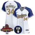 MLB Women’s 2025 Vin Scully & #34 Fernando Patch Gold Vapor Premier Limited Jersey