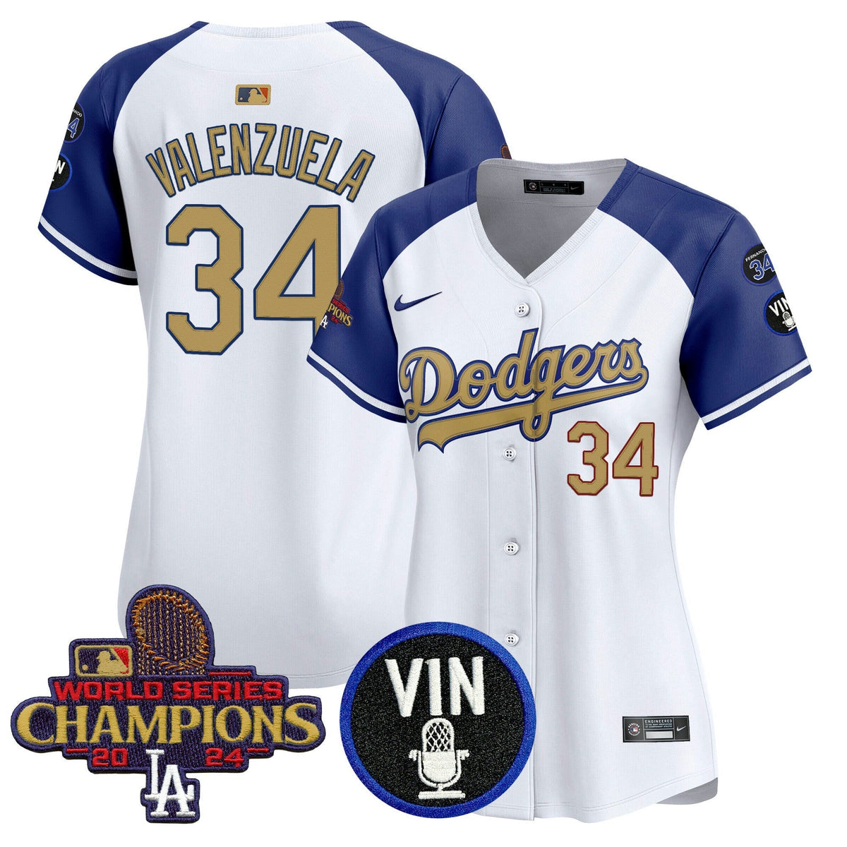MLB Women’s 2025 Vin Scully & #34 Fernando Patch Gold Vapor Premier Limited Jersey
