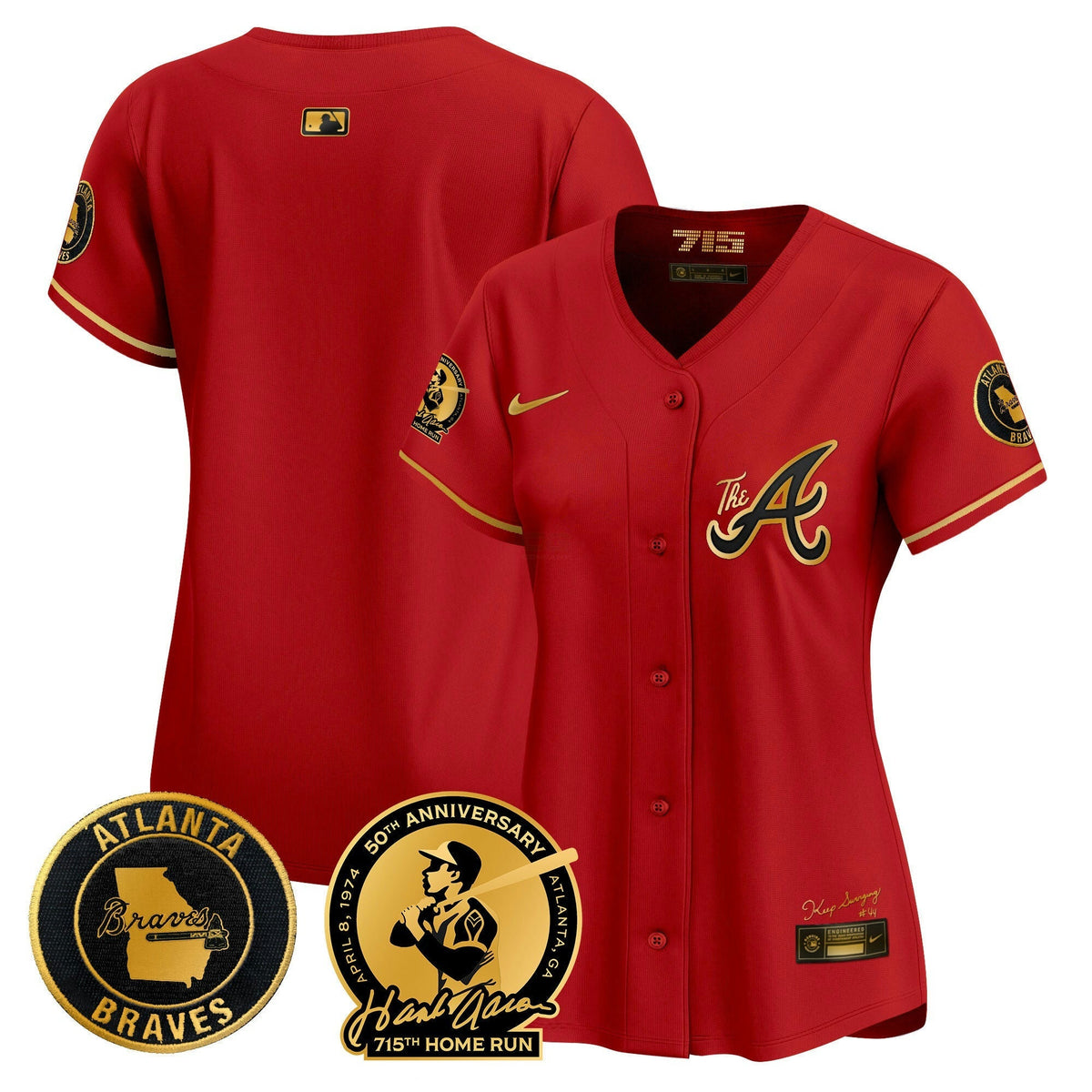 MLB Women’s Atlanta Hank Aaron 715th Home Run Patch Vapor Premier Limited Jersey V2