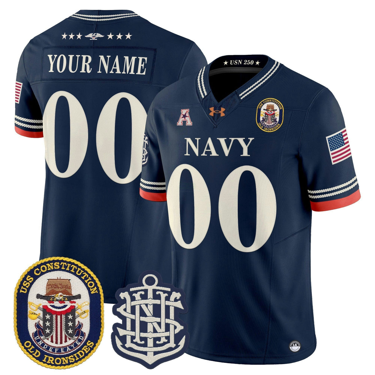 NCAA 250th Anniversary Vapor Limited Jersey - USS Constitution Patch - Stitched - Custom