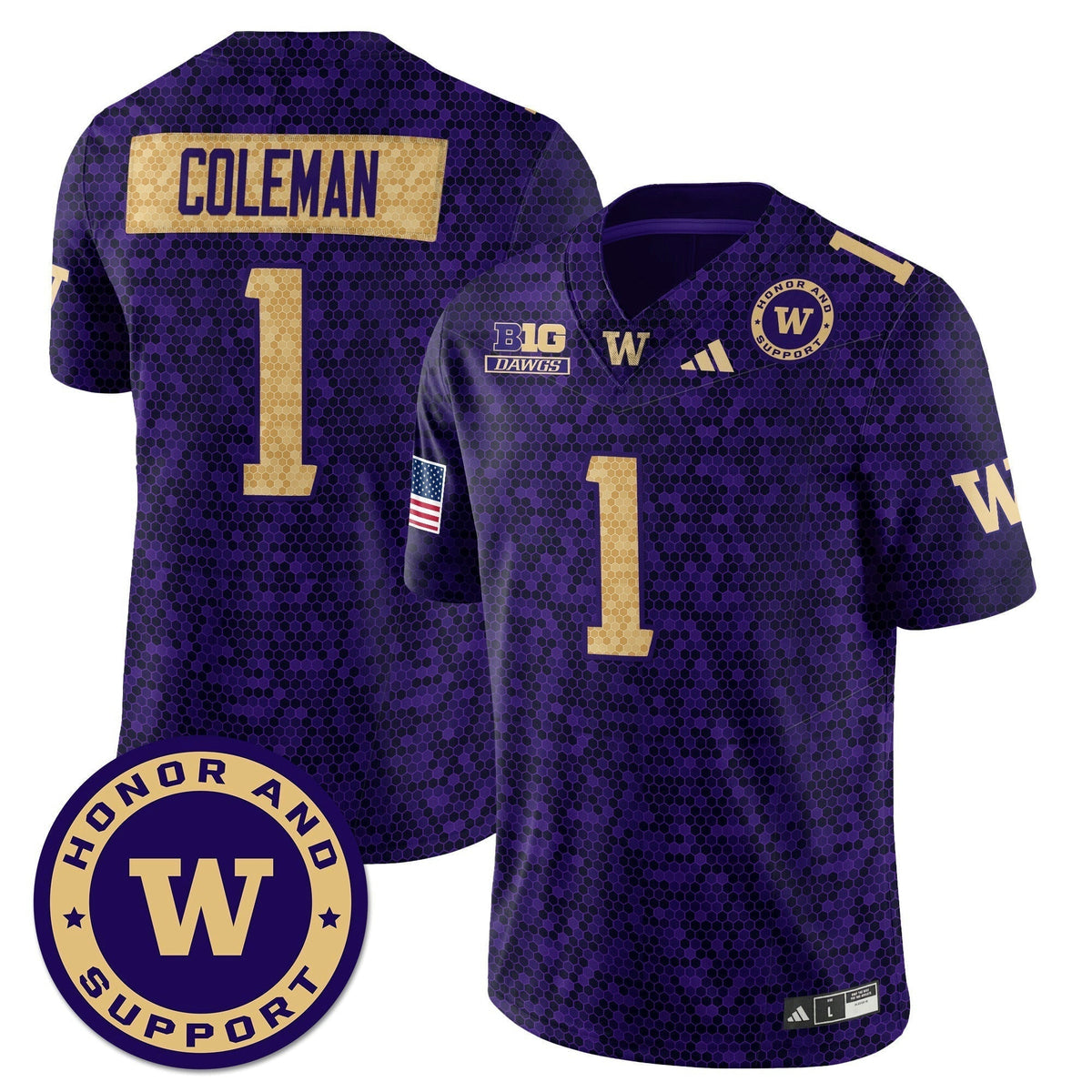 Jersey NCAA Washington Huskies Football Honor and Support Uniform