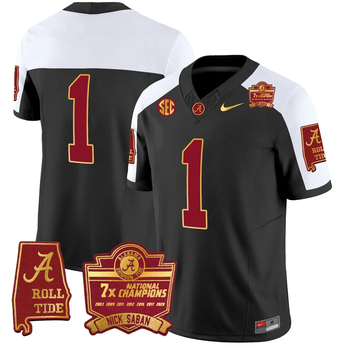 NCAA Nick Saban 7x Champions Patch Gold Trim Jersey