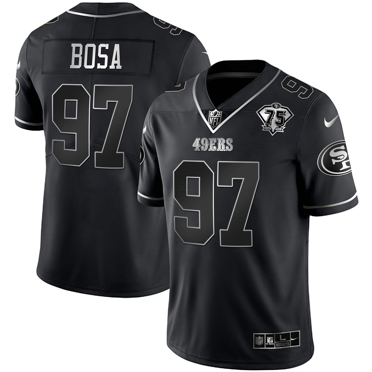 Jersey NFL 75th Anniversary Patch Black Silver Limited
