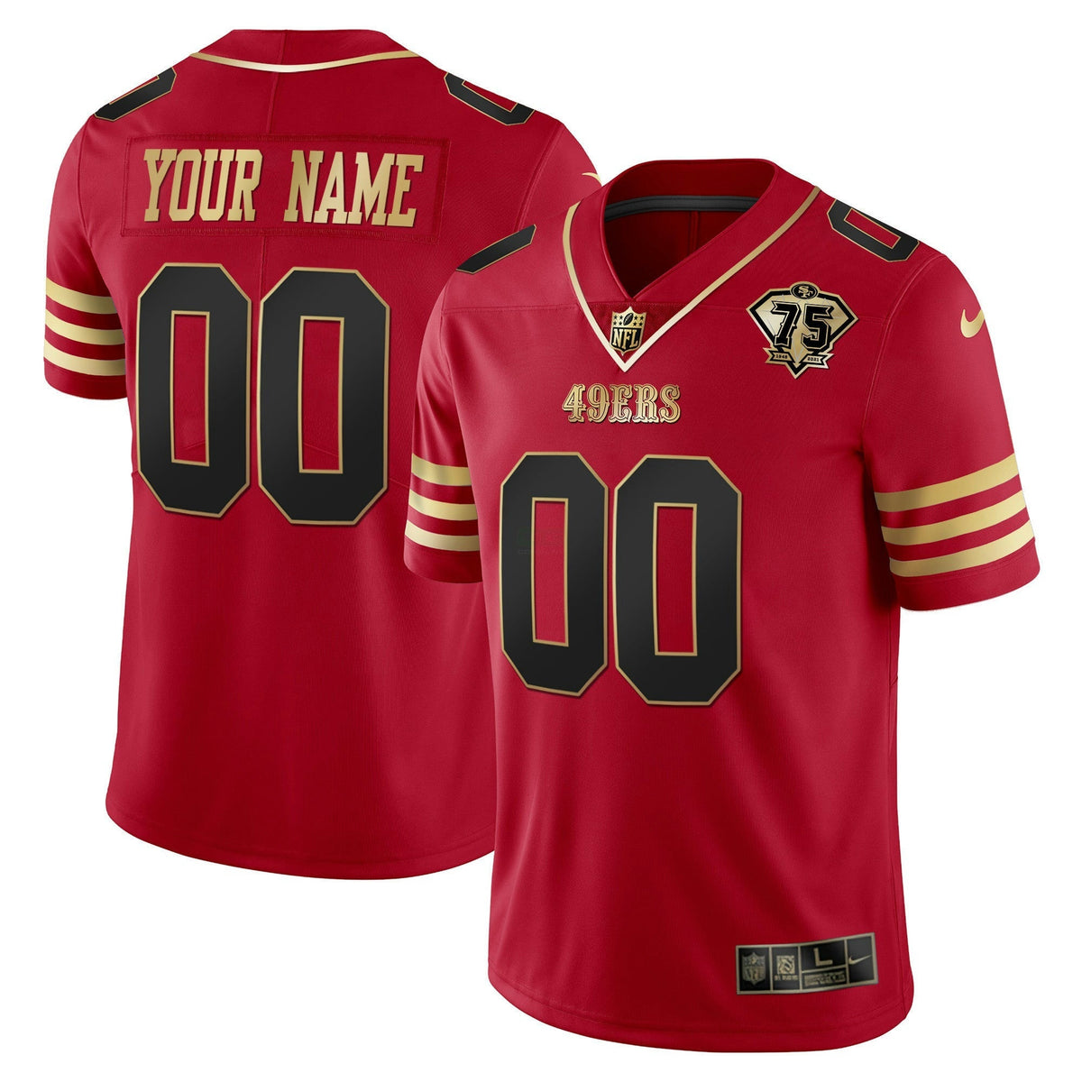 Jersey NFL 75th Anniversary Patch Vapor Black Red Gold Limited Custom Name
