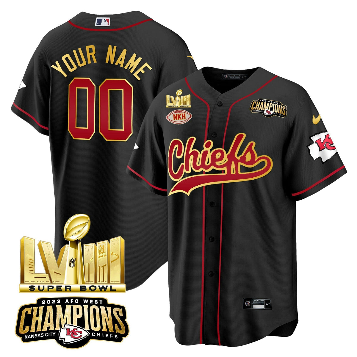 NFL AFC West Champions & Super Bowl LVIII Gold Patch Jersey