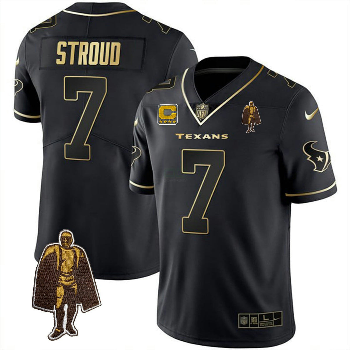 NFL C.J. Stroud Houston Black Gold Walter Payton Patch Jersey