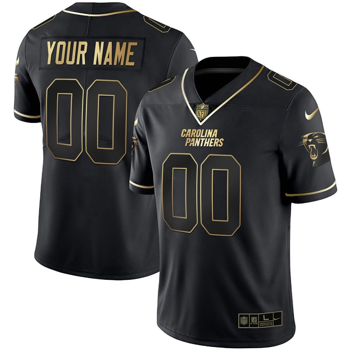 NFL Carolina White Gold & Black Gold Custom Name and Number Jersey