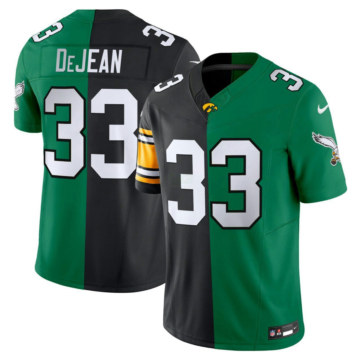 NFL Cooper DeJean Philadelphia Mix Iowa Hawkeyes Split Jersey - DeJean