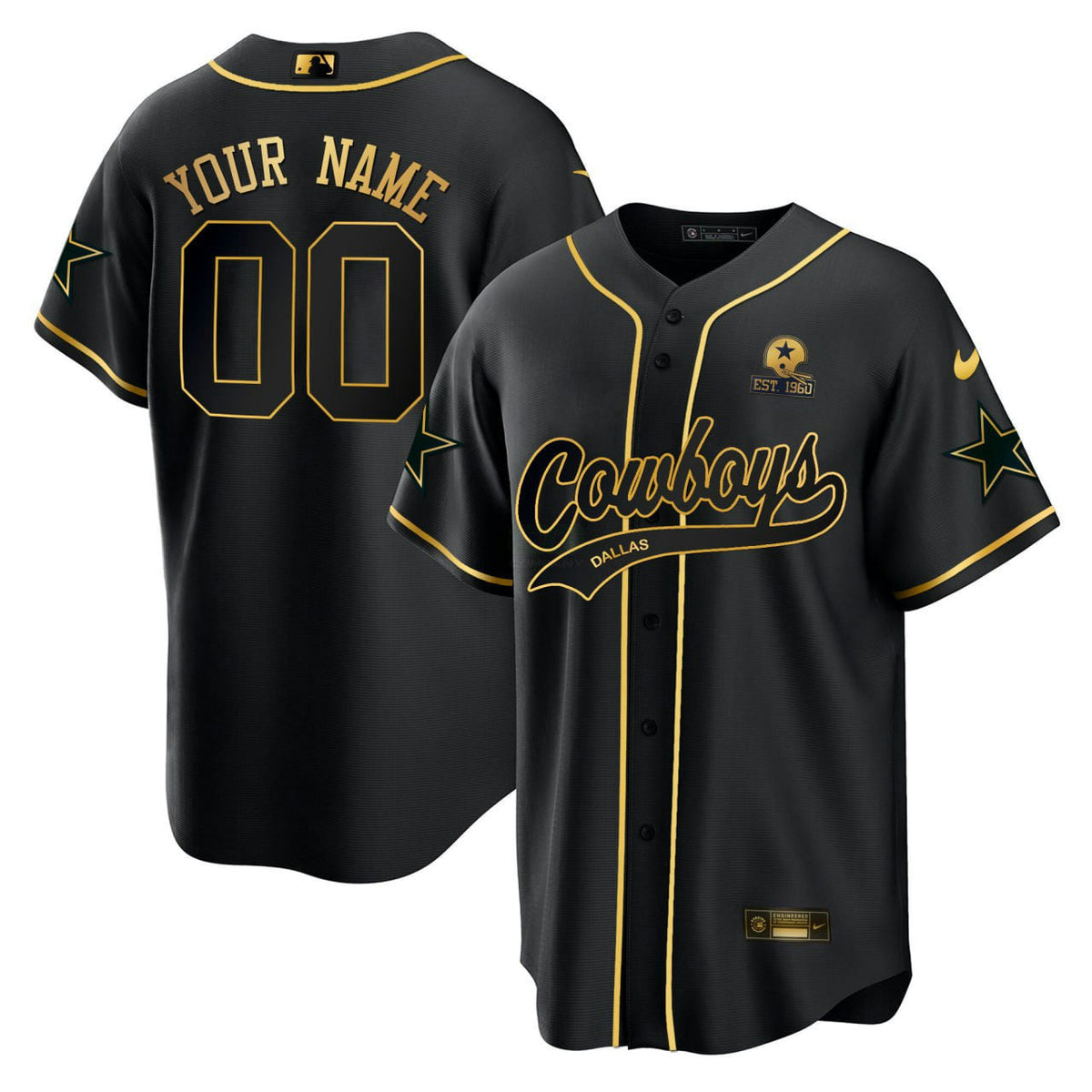 NFL Dallas Baseball Black Gold Jersey - Custom