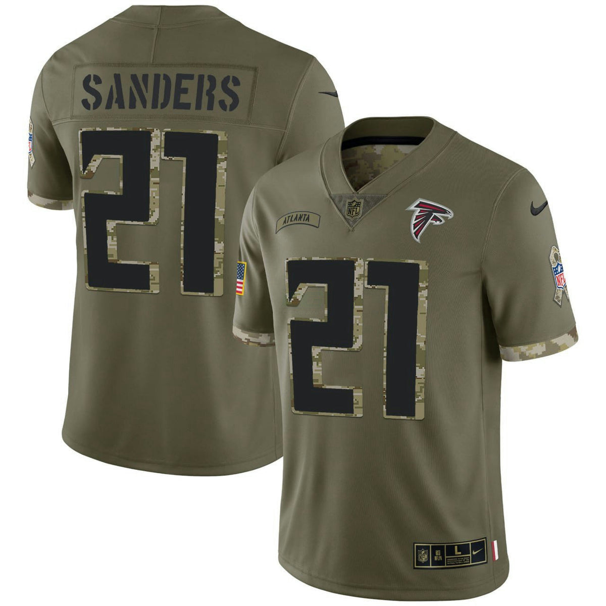 NFL Deion Sanders Atlanta 2022 Salute To Service Jersey - Olive Green