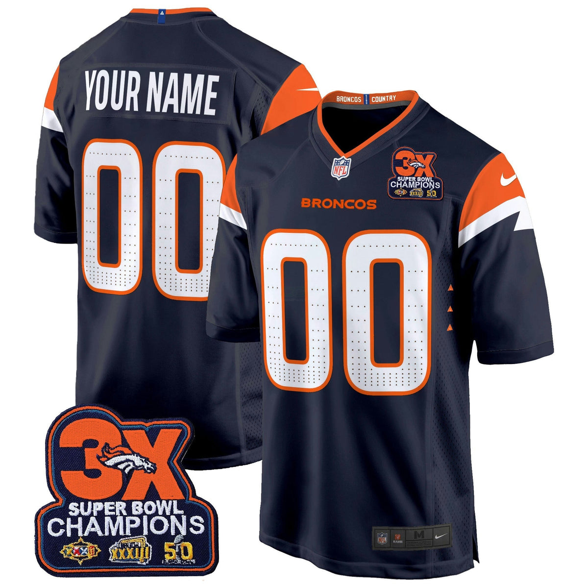 NFL Denver 3-Time Champions Patch Game Jersey – Al Stitched