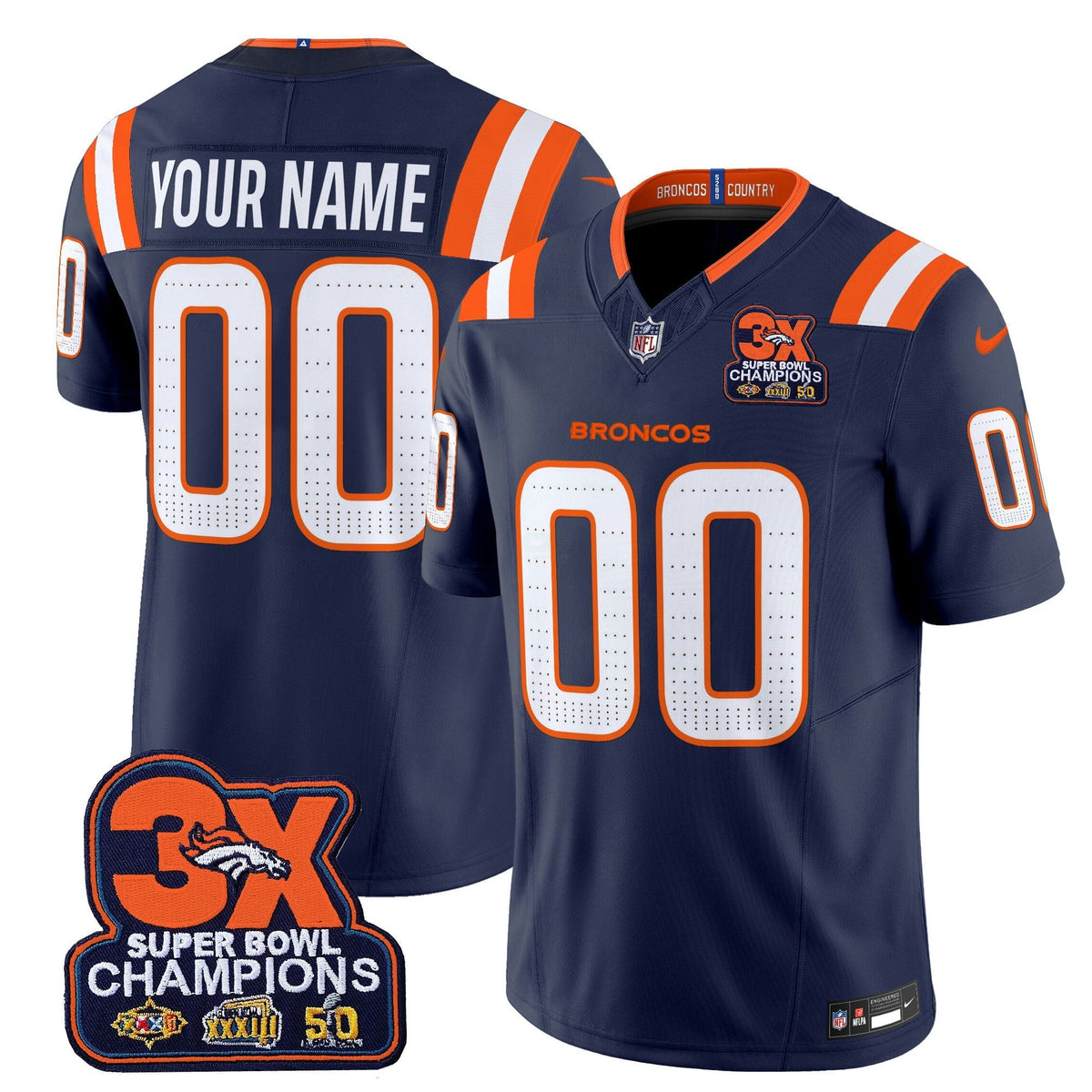 NFL Denver 3-Time Champions Patch Vapor Limited Jersey V2