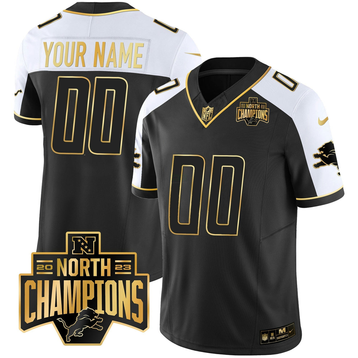 NFL Detroit 2023 NFC North Division Champions Patch Vapor Gold Jersey