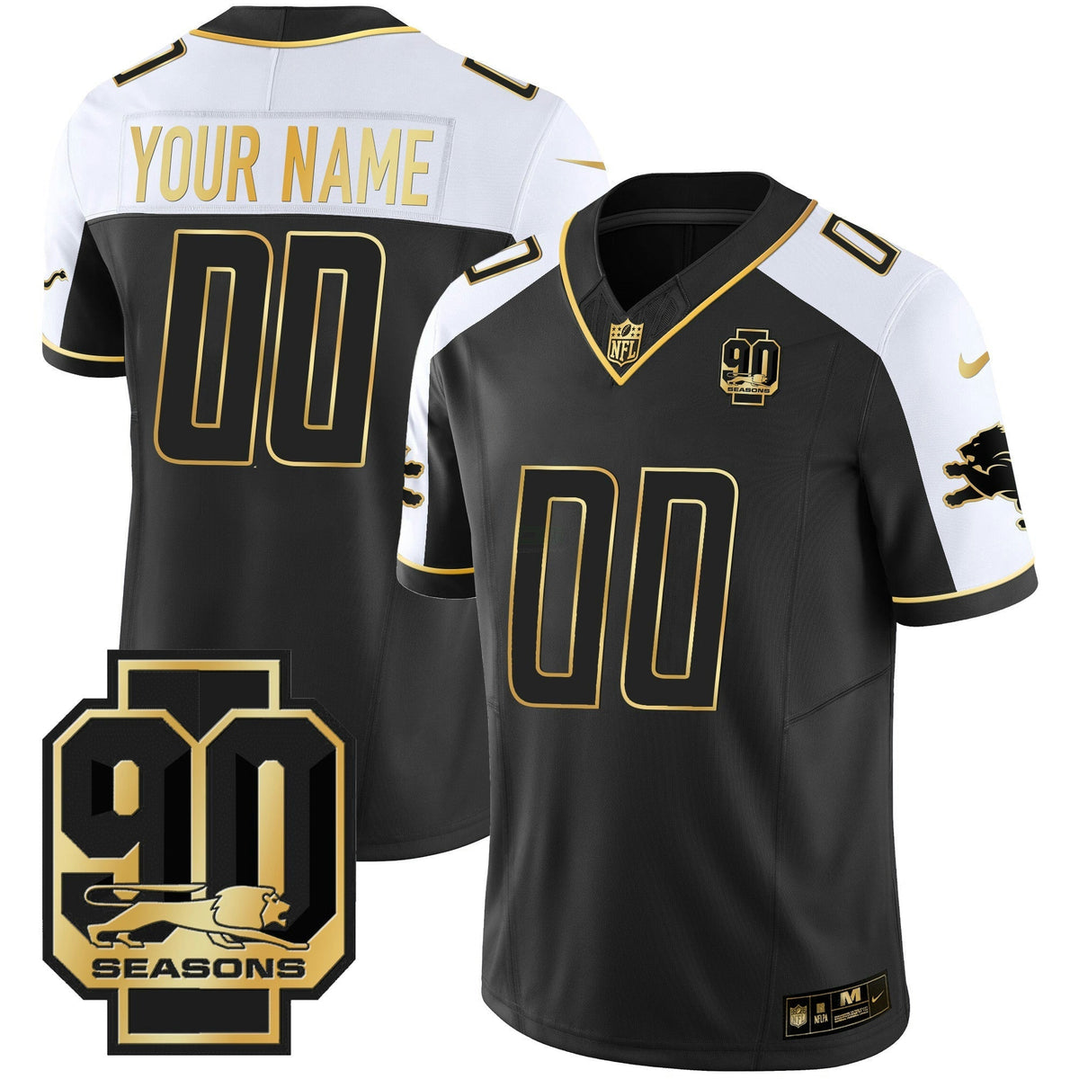 NFL Detroit 90th Year Patch Gold Jersey