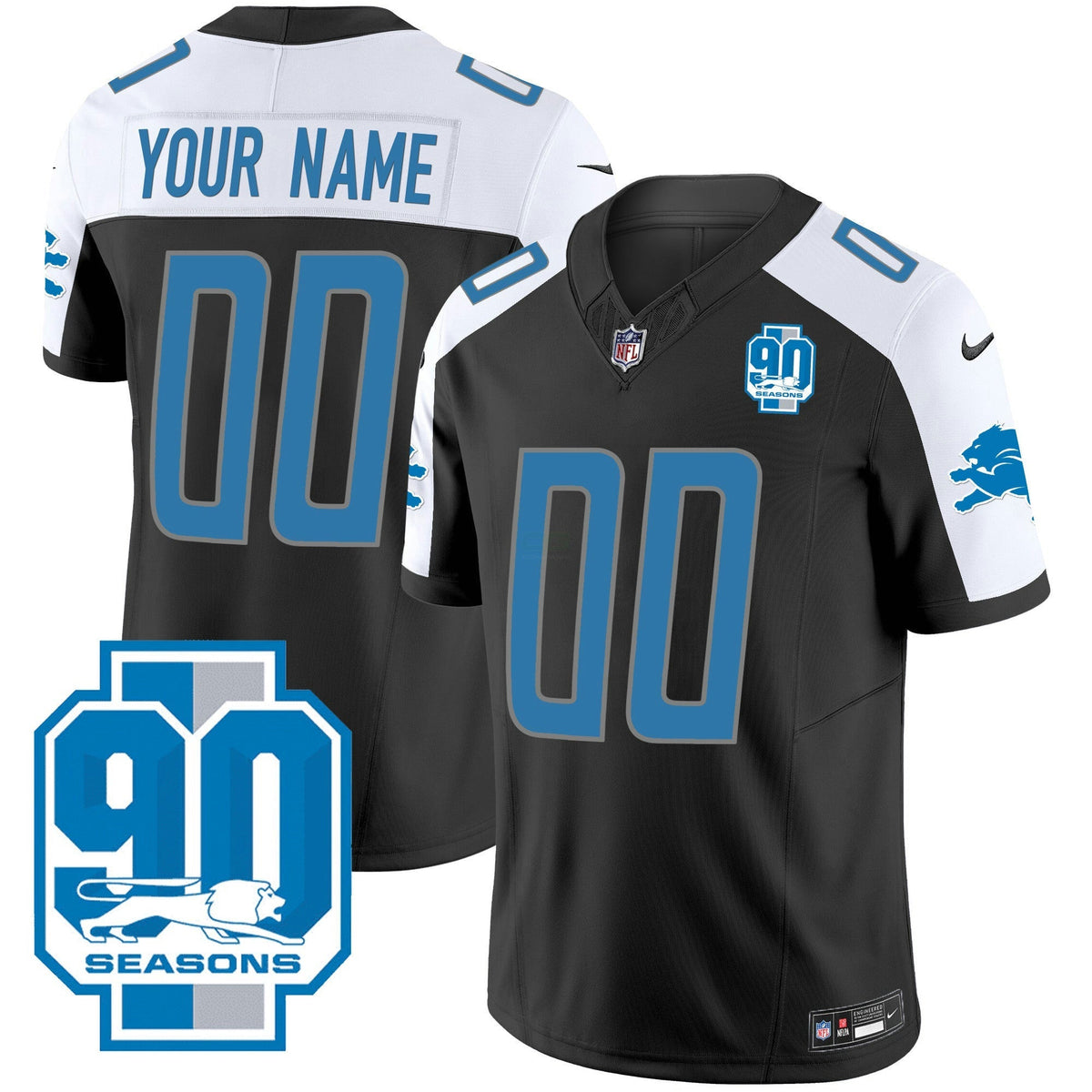 NFL Detroit Lions Detroit 90th Year Patch Jersey - Black Alternate