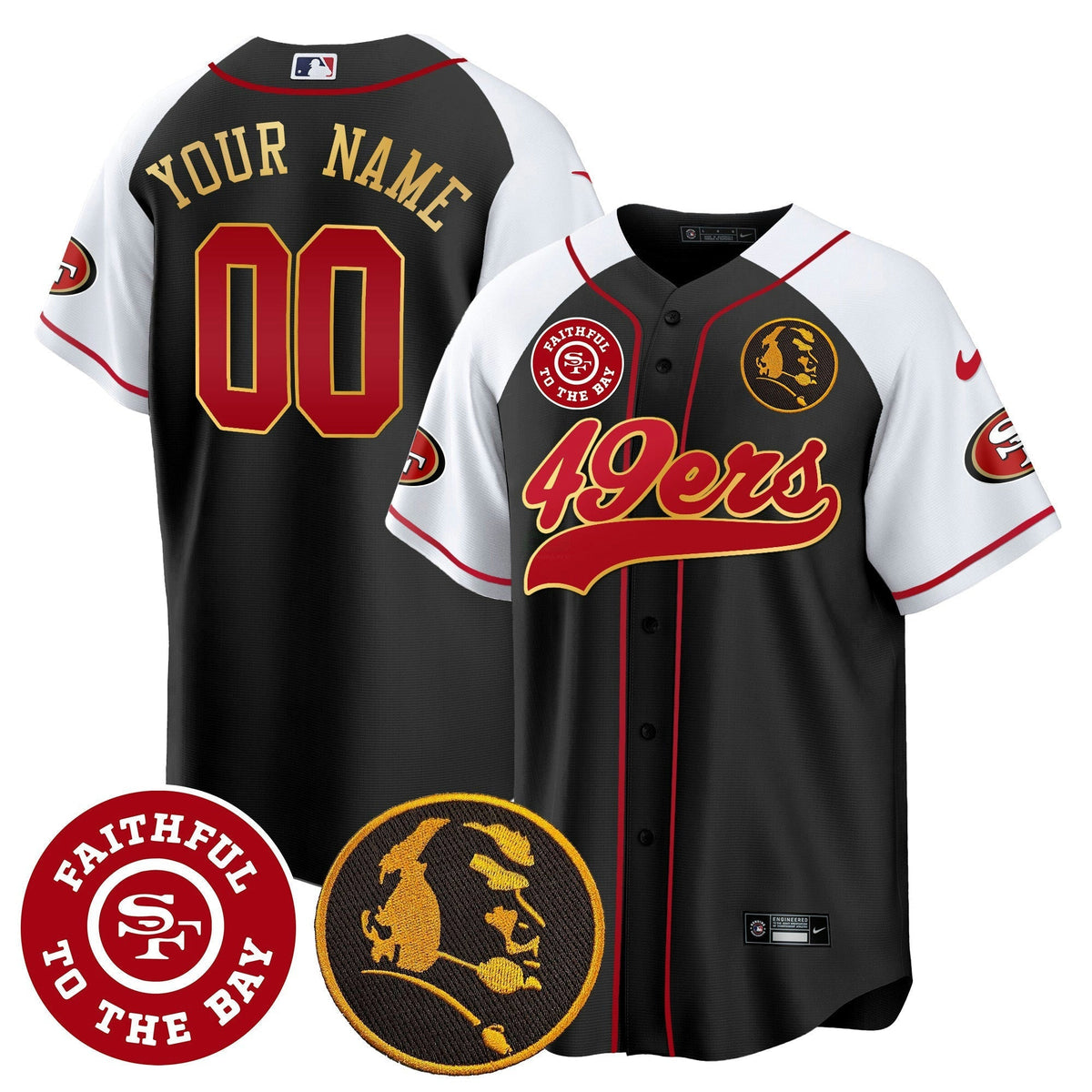 NFL Faithful & John Madden Patch Baseball Gold Trim Jersey