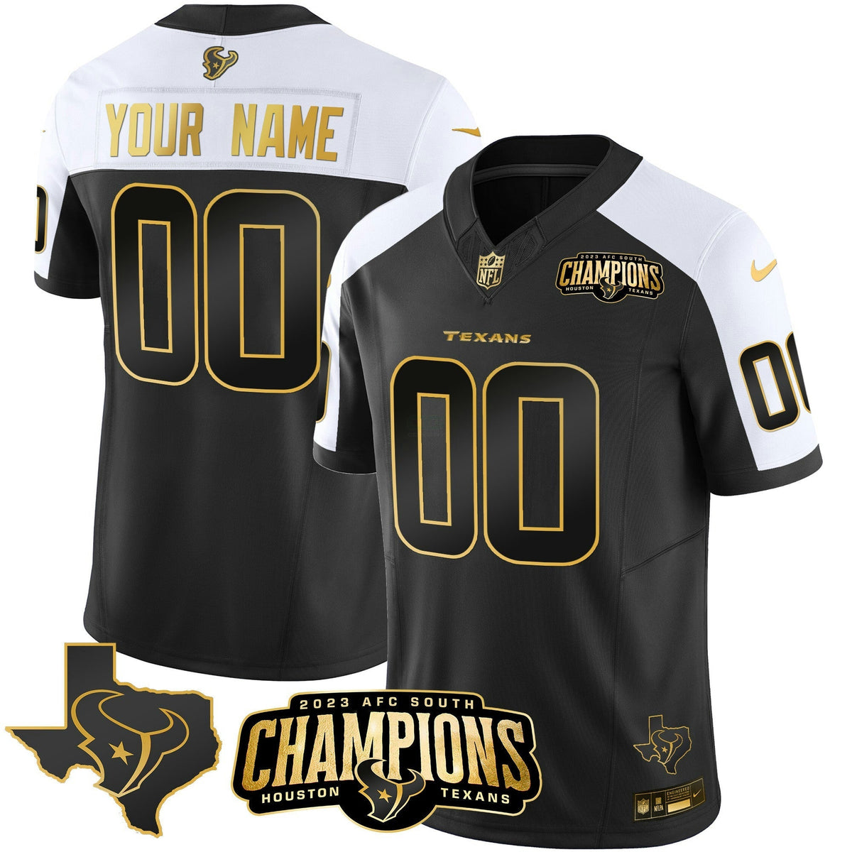 NFL Houston 2023 AFC South Champions Patch Gold Vapor Jersey