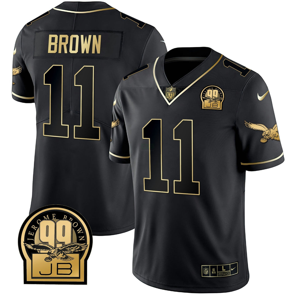 NFL Jerome Brown Retired Patch Black Gold & Kelly Jersey