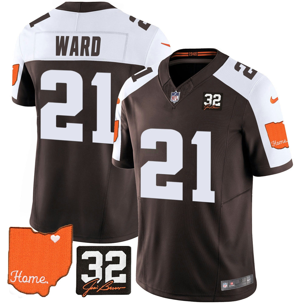 NFL Cleveland Browns Men’s #32 Jim Brown Memorial & Home Patch Jersey V2 - Alternate