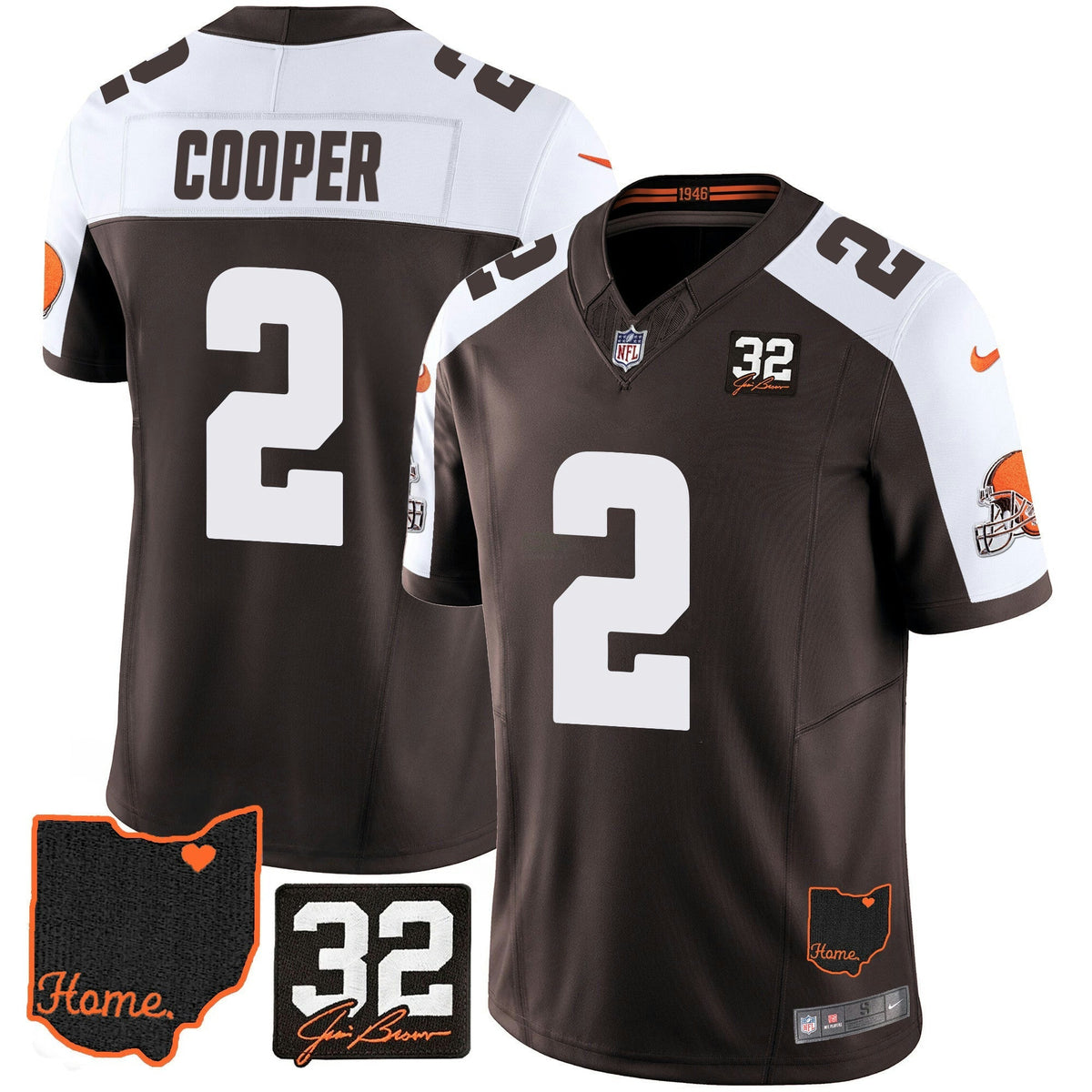 NFL Men’s #32 Jim Brown Memorial & Home Patch Jersey V3