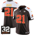 NFL Men’s #32 Jim Brown Memorial Patch Gold Trim Jersey