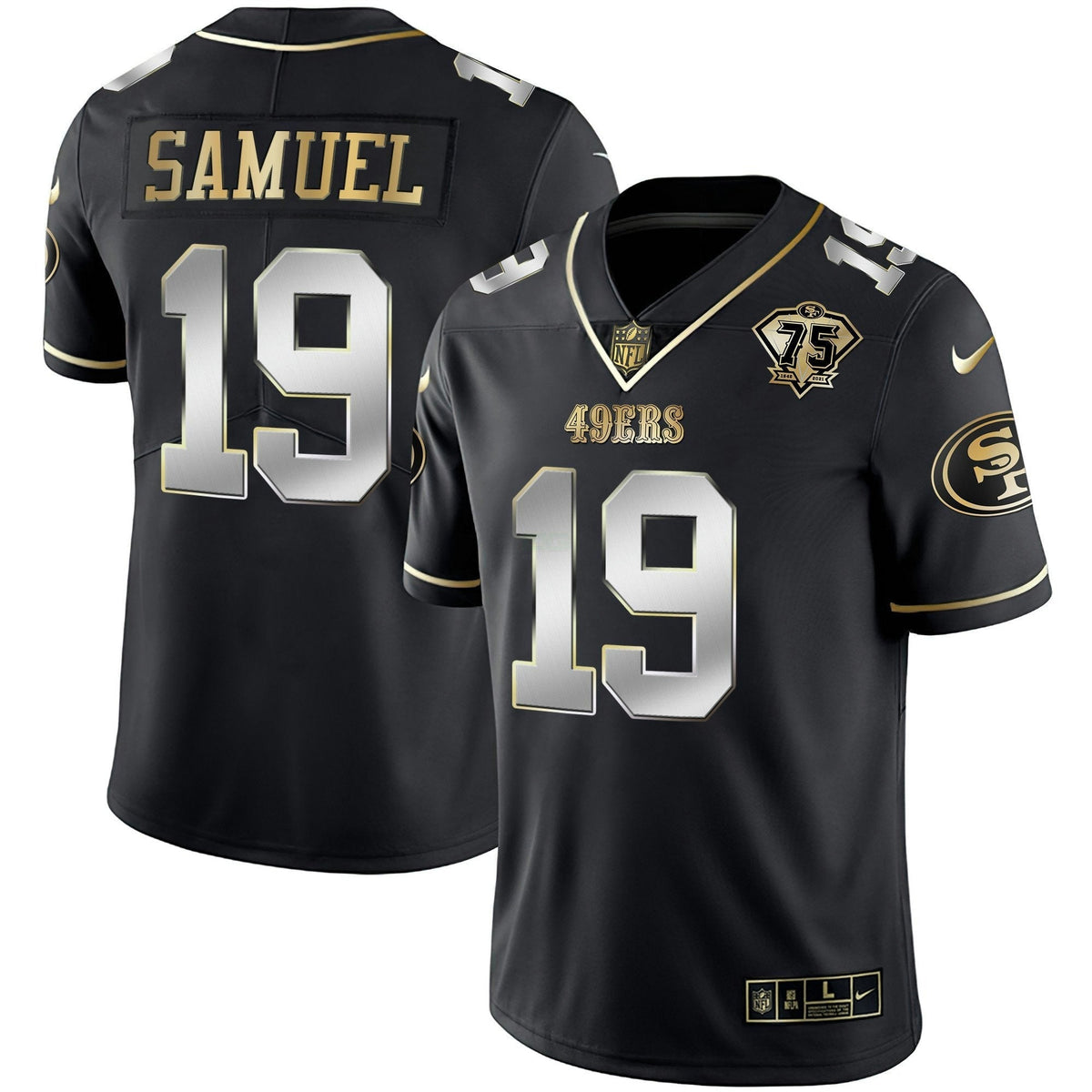 Jersey NFL Men’s 75th Anniversary Patch Vapor Black Red Gold Limited Edition