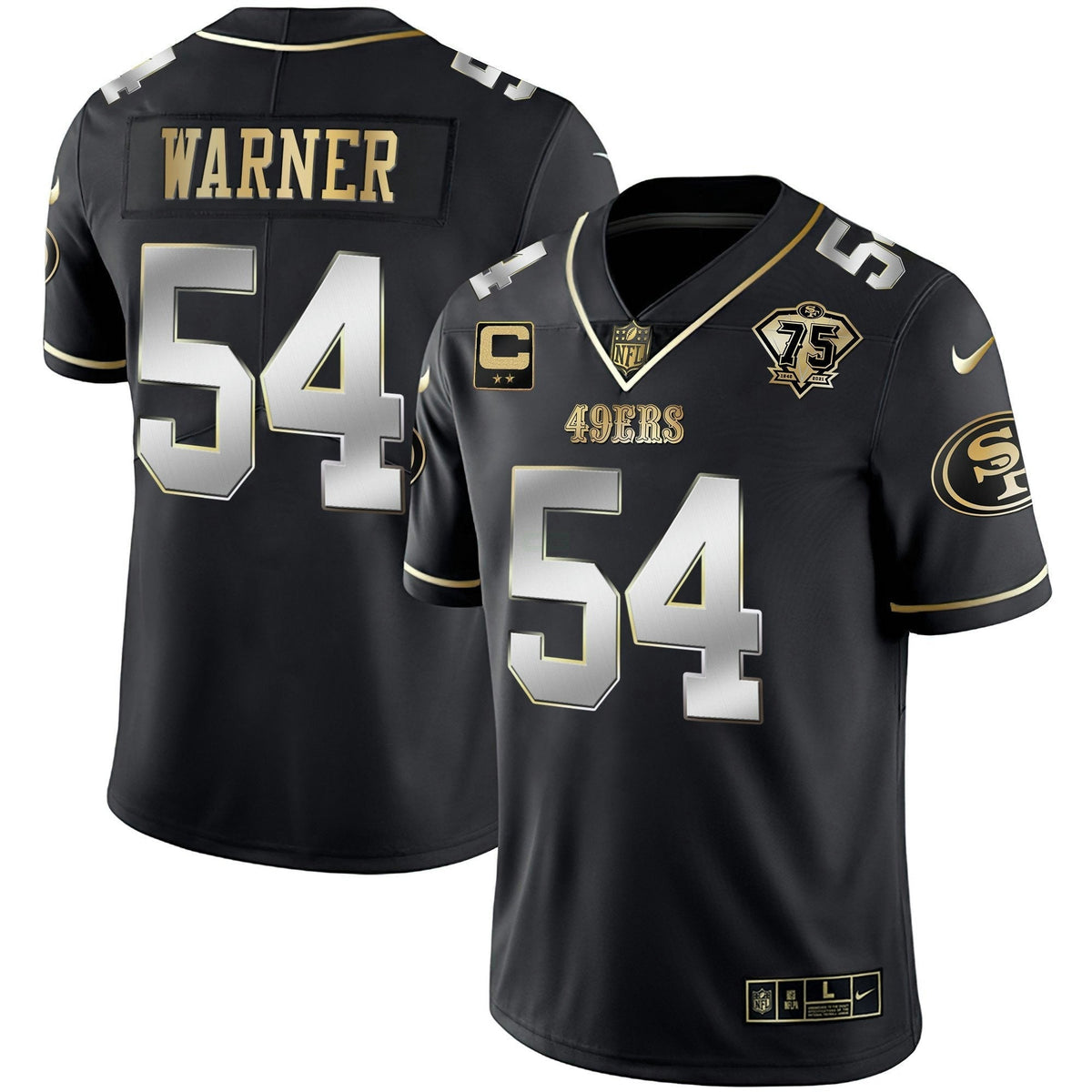 Jersey NFL Men’s 75th Anniversary Patch Vapor Black Red Gold Limited Edition