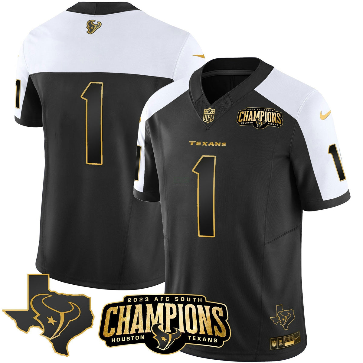 NFL Men’s Houston 2023 AFC South Champions Patch Gold Vapor Jersey